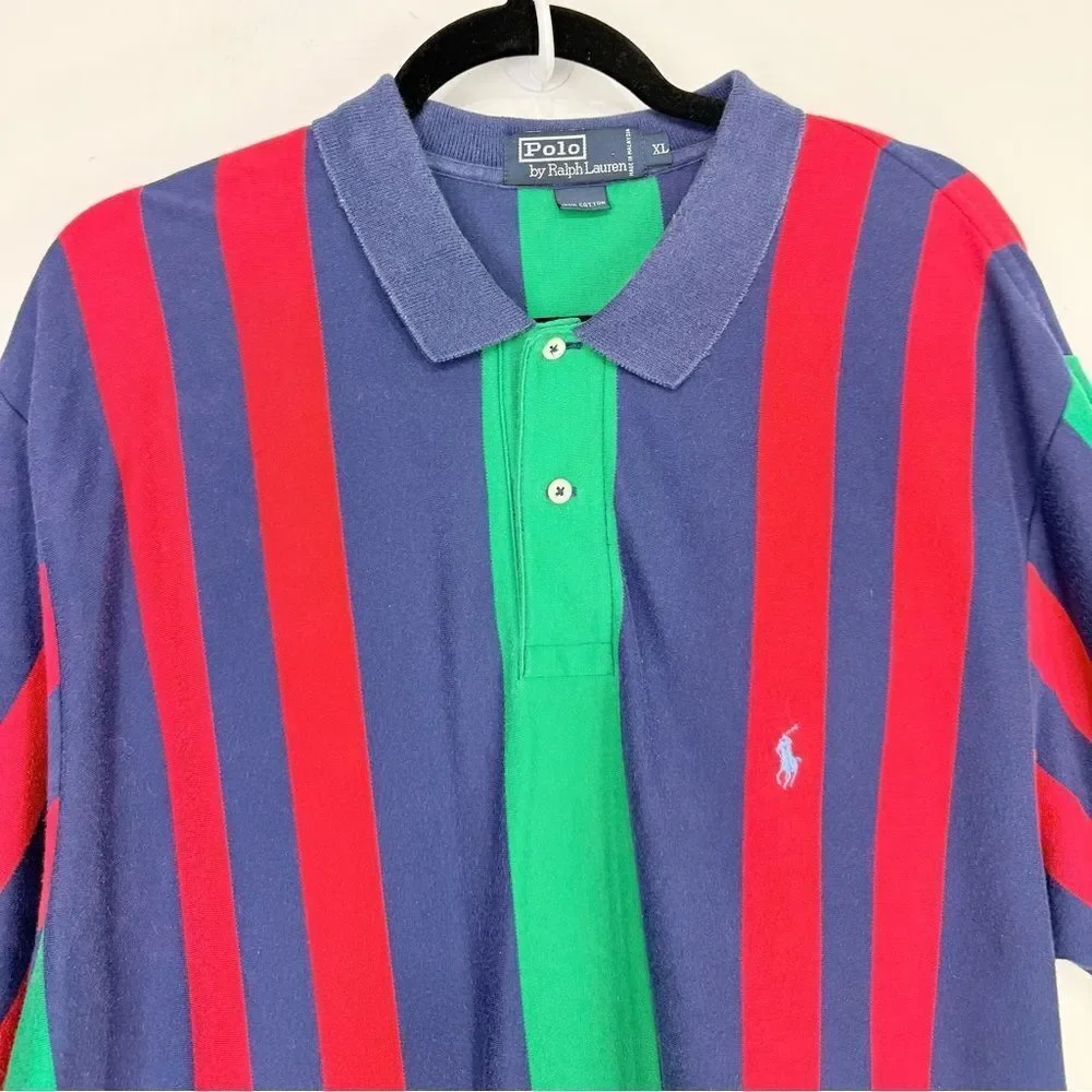 Polo Ralph Lauren Vintage Red Green Blue Striped Polo Shirt